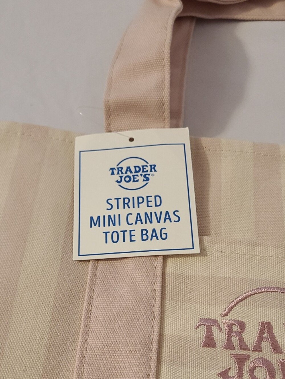 Trader Joe's Pink Striped Mini Canvas Tote Bag - Picture 4 of 9